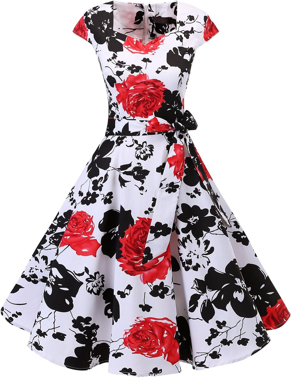 Women's Vintage Tea Dress Prom Swing Cocktail Party Dress with Cap-Sleeves
