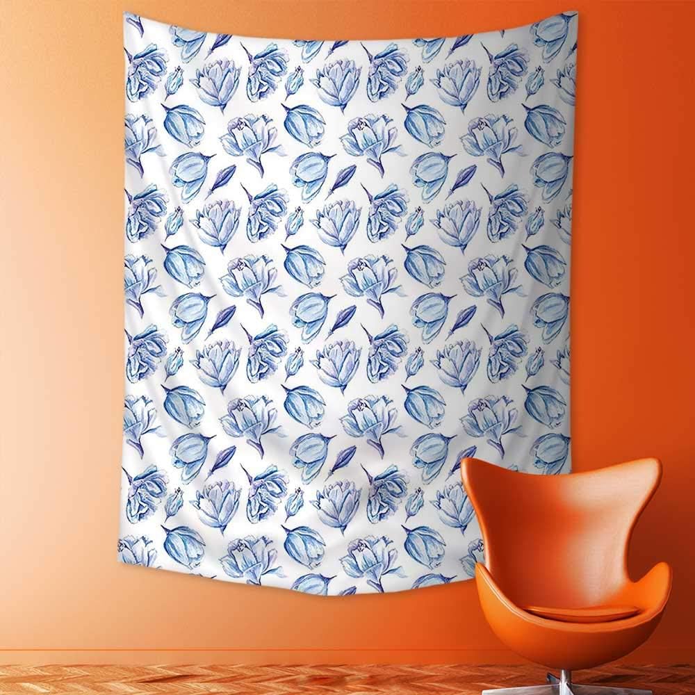 jjdncjdhf11 Tapestry Wall Hanging Decor Theme Watercolor Blurry Hand Drawn Buds Flowers Roses Seem Image Light Blue and Home Hippie Bohemian Tapestry for Dorms 150x150 cm