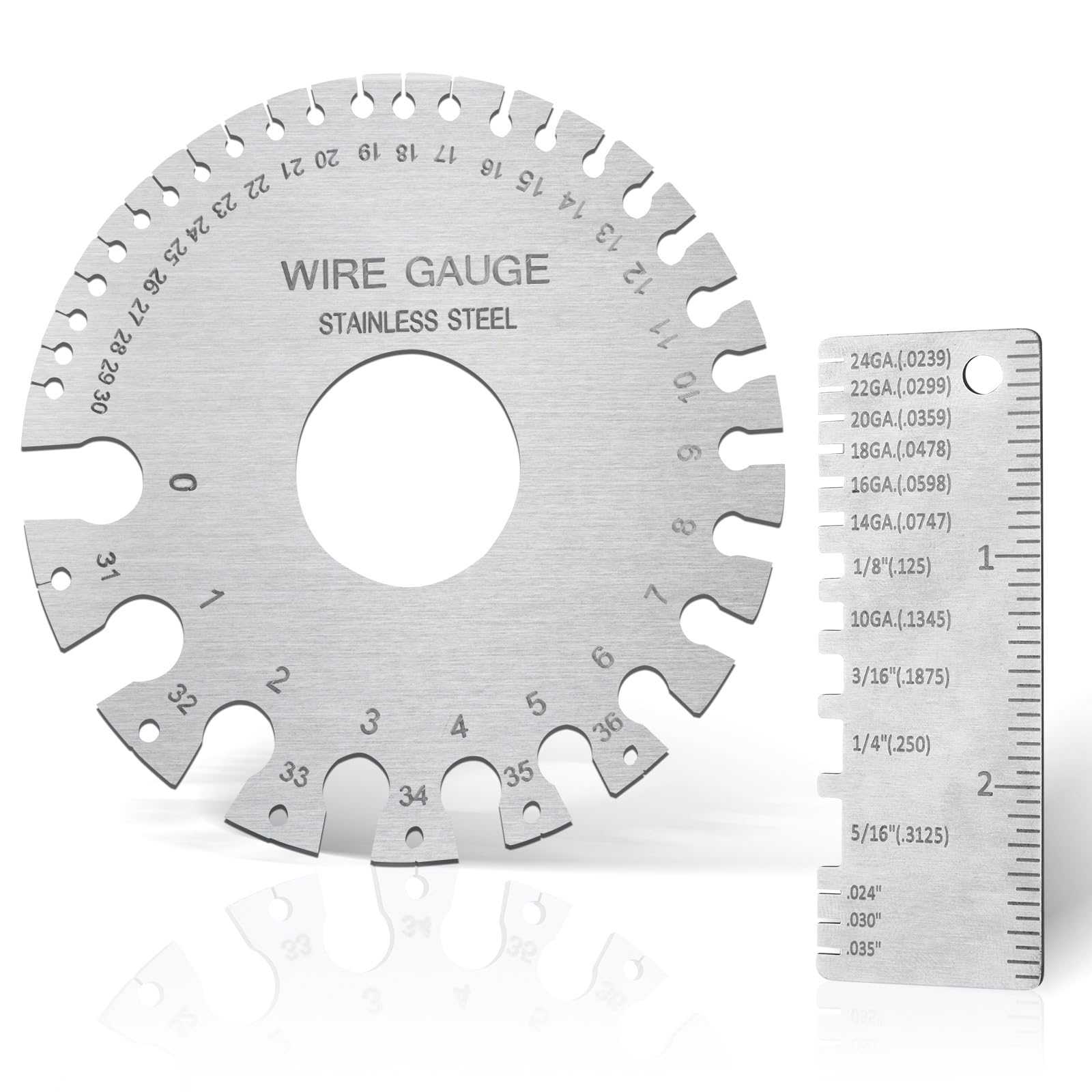 Photo 1 of karmiero 2Pcs Metal Gauge Thickness Tool, Wire Gauges Size for Welding, Highly Accurate Wire Gauge Measuring, Standard Dual-Sided Round Wire Sheet Gage and Thickness Gauge for Wire Welding