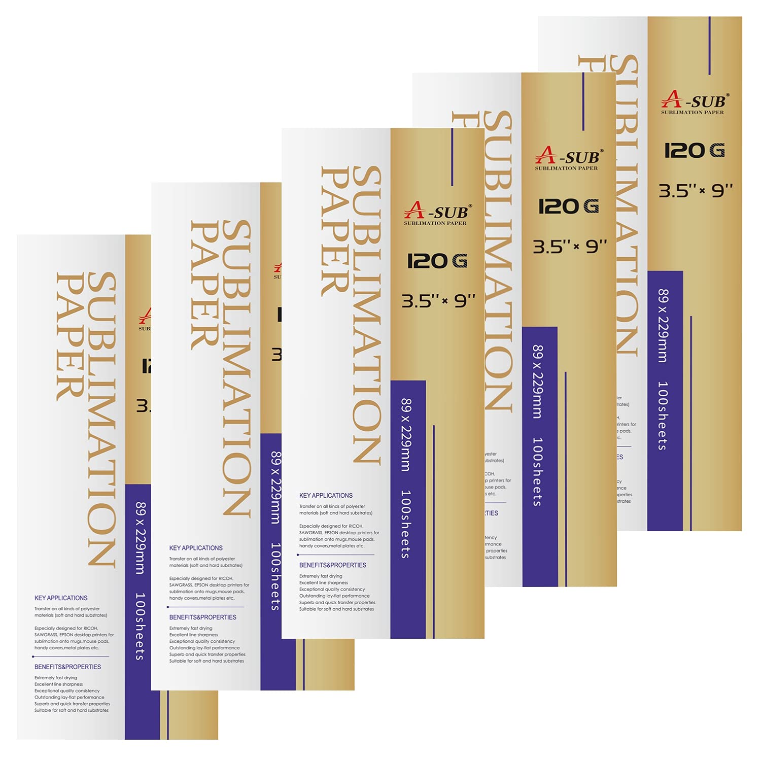 A-SUB Sublimation Paper for Mug Size 120gsm 3.5x9'' 89x229mm 500 Sheets, Compatible with Epson, Sawgrass, Ricoh, Brother Sublimation Printers (500 Sheets)