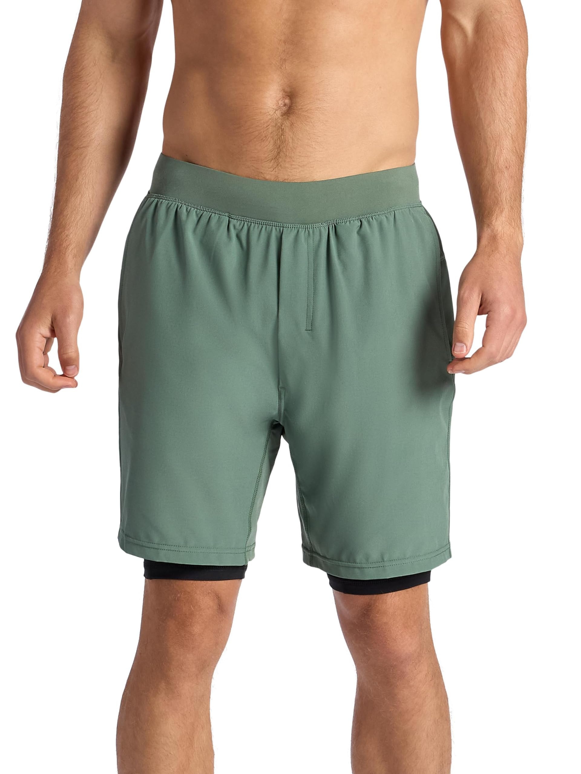 Gaiam Men’s Upside 7” Short with Liner, Standard Fit, Stretch Lightweight Material, Moisture-Wicking, Duck Green, Medium