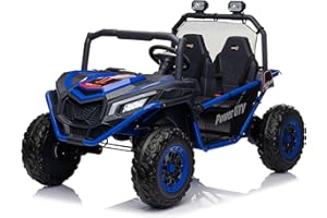 LUIBAS 24V 2-Seater Kids Ride On Car Electric Off-Road UTV with 4WD Powered Wheel Side by Side Electric Vehicle with Remote Control, Bluetooth, LED Light Gift for Boys and Girls 3+ Aged, Blue