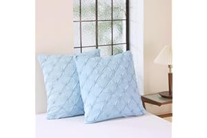 Vaulia Euro Pillow Covers, Microfiber Light Blue 26x26 Pillowcases Set of 2, Decorative Pinch Pleat Square Pillow Shams