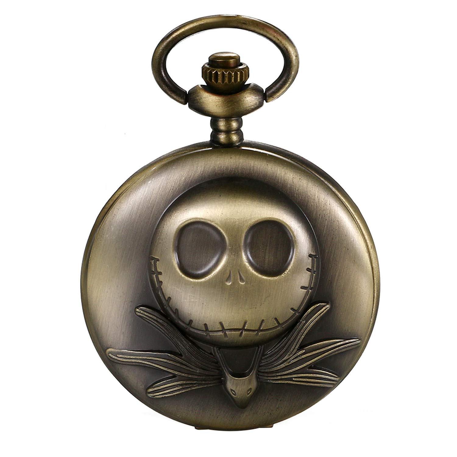 Nightmare Christmas Pocket Watch, JewelryWe Vintage Novelty Skull Skeleton Quartz Pocket Watch Necklace for Xmas