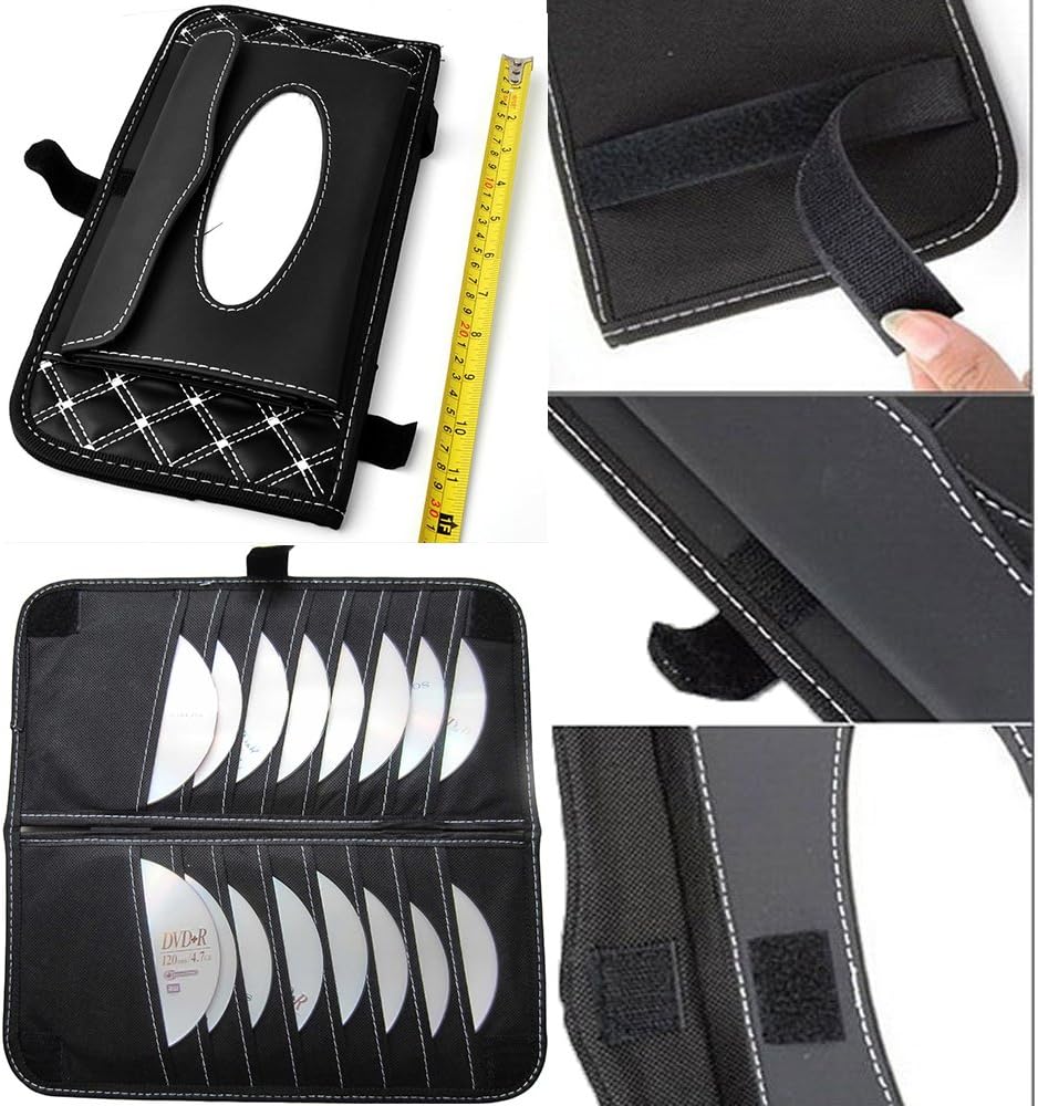 CD Visor Organizer,Car Sun Visor Tissue Bag Multi Function Double-Deck Auto Extra Car Vehicle Pocket,CD Holder Visor with Tissue Holder,16 Cd/DVD Slots Stored Safely CD Storage Cases for Car: Home Audio & Theater