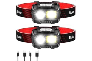 Blukar LED Headlamp Rechargeable, 2000L Super Bright Headlight Flashlight | 8 Modes & Stepless Dimming, Spotlight & Floodlight, Motion Sensor, IPX5 Waterproof for Camping,Hiking,Running,Fishing -2 Pack
