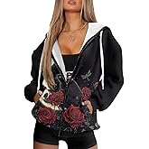 POLERO Boho Hoodies for Women Zip Up Hoodie Sweatshirt with Pockets Vintage Jackets