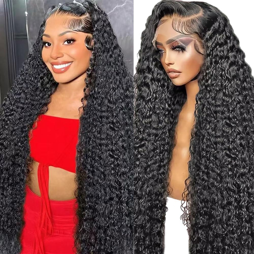 Photo 1 of ** very used** Dokihis Deep Wave Lace Front Wigs Human Hair 13x6 30 Inch 200 Density HD Lace Frontal Glueless Wigs Human Hair Pre Plucked Deep Curly Wig with Baby Hair Natural Black