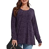 MONNURO Lightweight Sweatshirts for Women Plus Size Tunic Tops Long Sleeve Pleated Tops Crewneck Fall Blouse