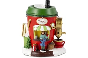 innodept12 LED Light-up Christmas Coffee Cup Shop House, Red Cup House Christmas Village Collection, Battery Operated