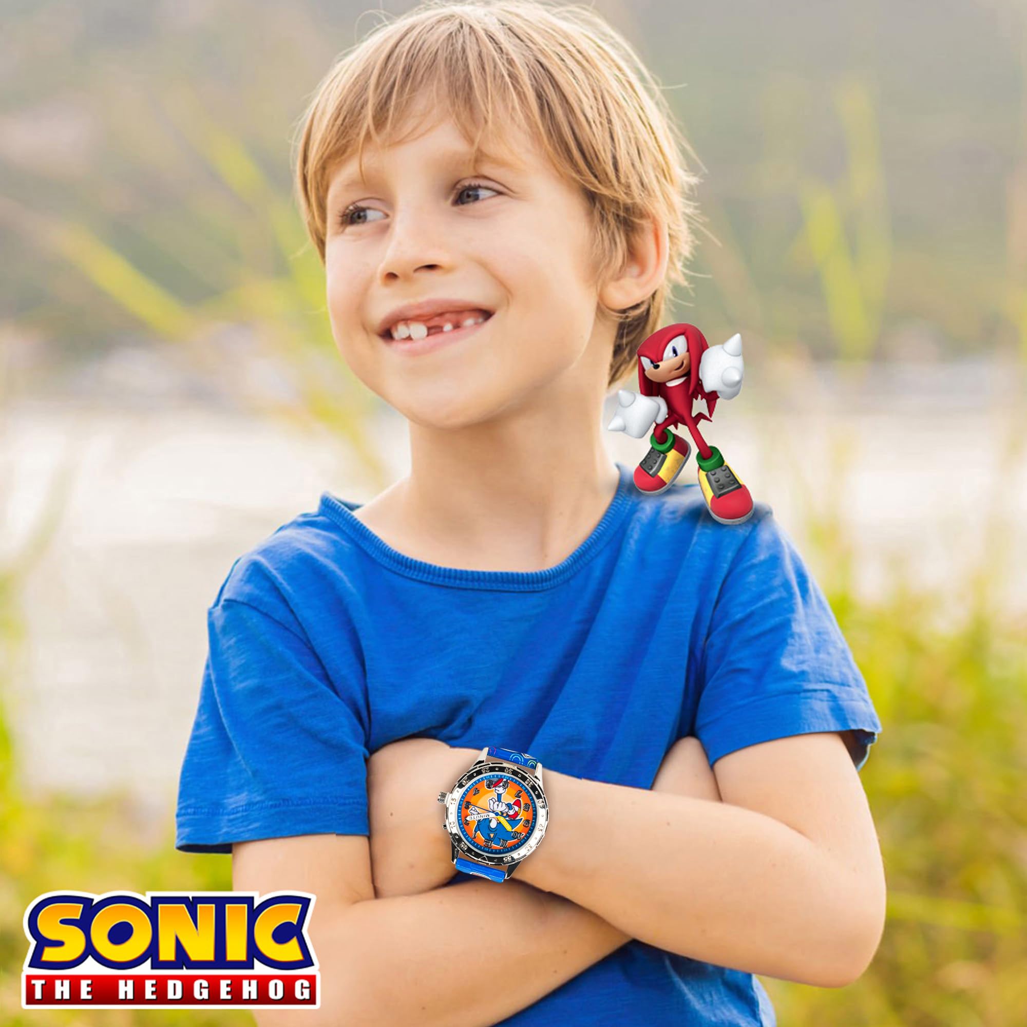 Sonic The Hedgehog Kids' Analog Watch - Colorful Dial with Sonic, Tails, and Knuckles, Durable Blue Strap, Perfect for Young Gamers
