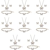 SPRJF Bridesmaid Jewelry Set for Women 18K Gold & Silver & Rose Gold Plated Butterfly Pendant Necklace Earrings Bracelet Set,Bridesmaid Gift for Wedding/Proposal/Party/Anniversary