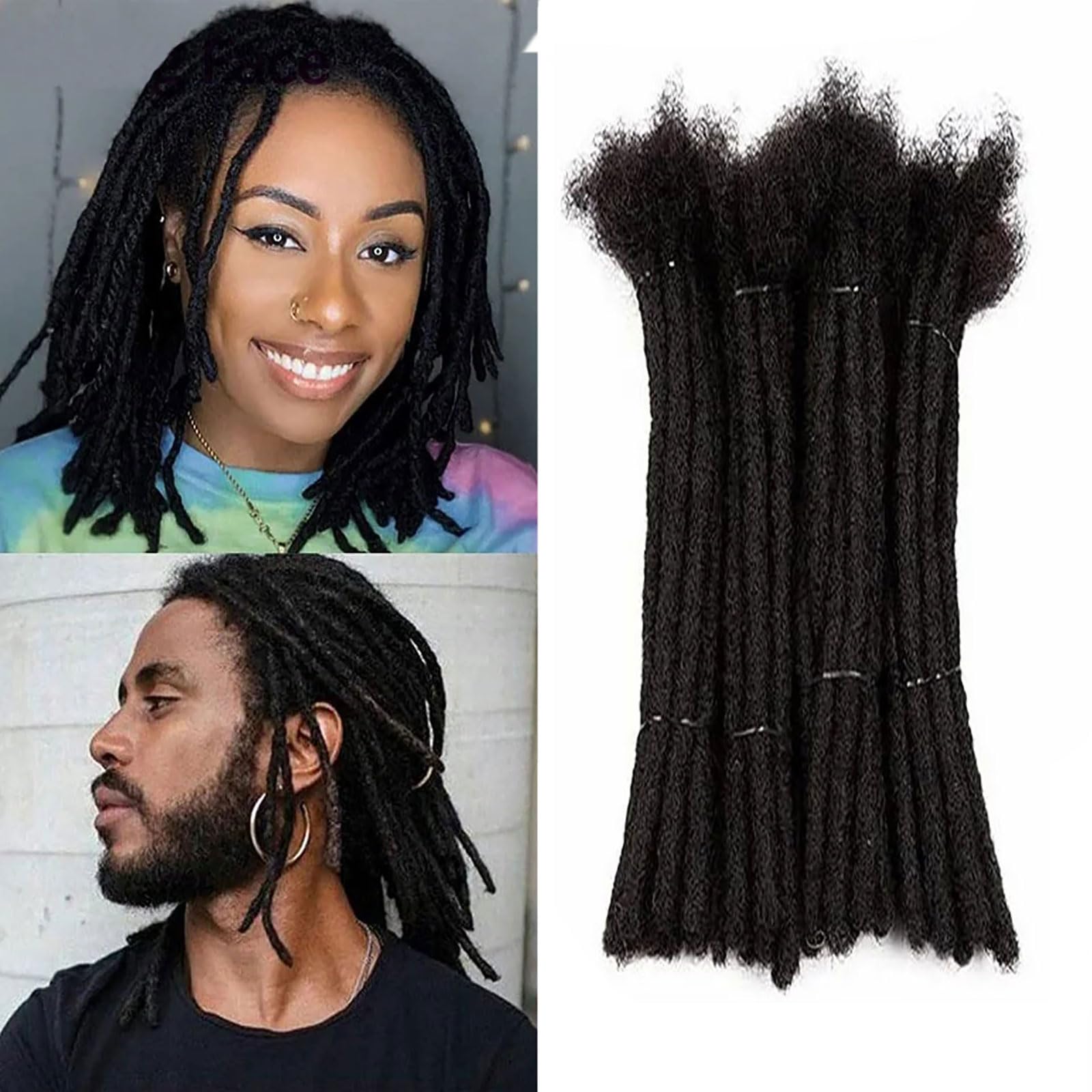 Huarisi 0.6cm Thickness 12 Inch 60 Strands Real Human Hair Dreadlock Extensions for Man/Women Full Head Handmade Permanent Loc Extensions Can Be Dyed Bleached Curled and Twisted in Natural Black Color โ image 1