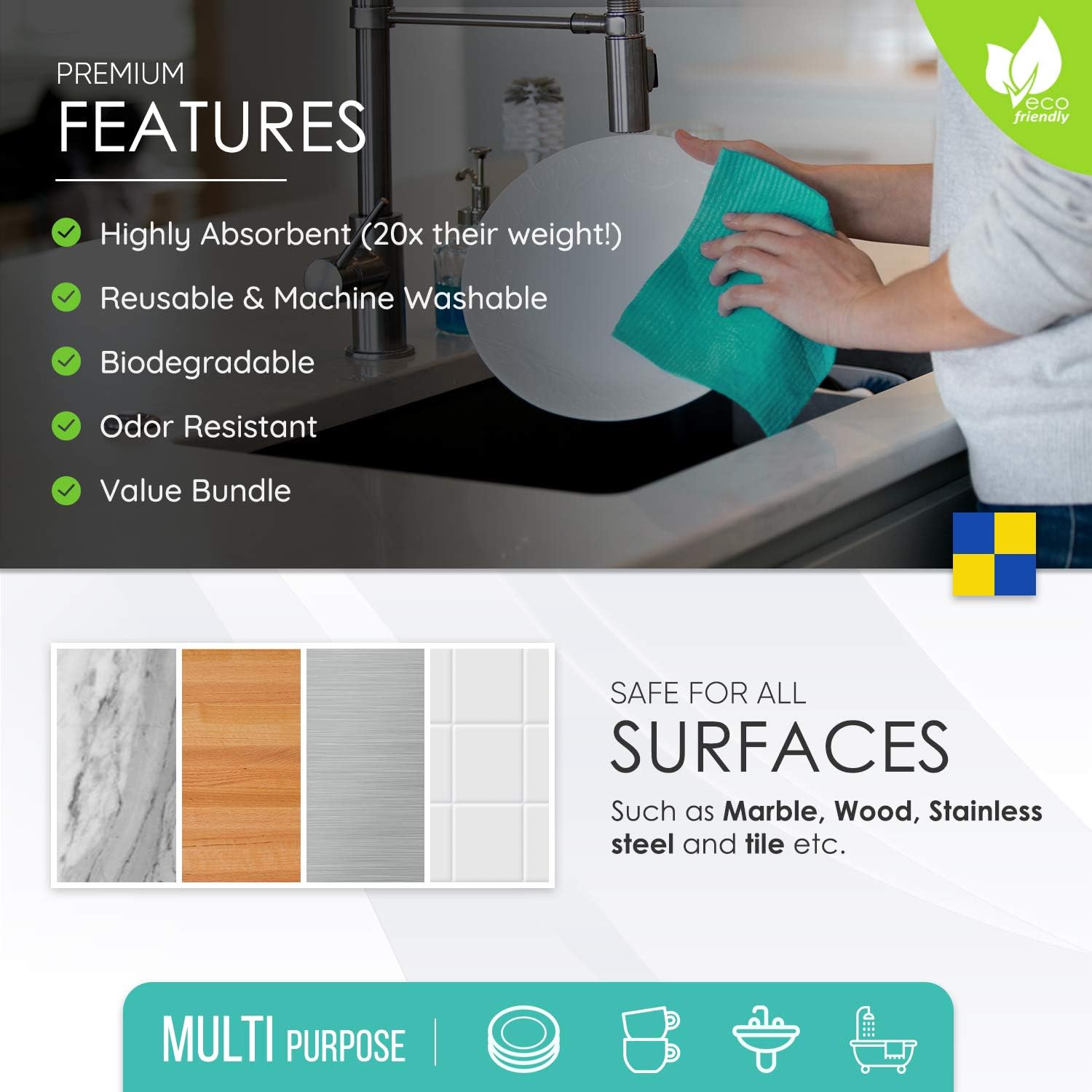 Swedish Dishcloth Cellulose Sponge Cloths - Bulk 10 Pack of Eco-Friendly No Odor Reusable Cleaning Cloths for Kitchen - Absorbent Dish Cloth Hand Towel (10 Dishcloths - Assorted): Home & Kitchen