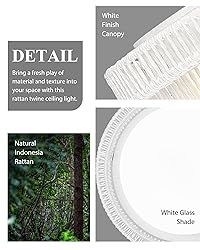 Black Rattan Ceiling Light, HWH 16W LED Woven Flush