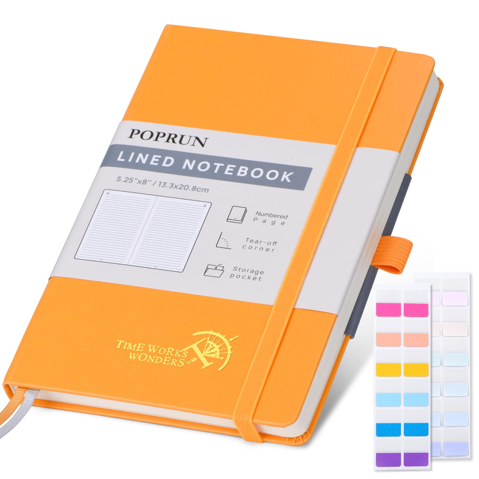 Photo 1 of ***2 pack***POPRUN Lined Journal Notebook for Women & Men, A5 Medium Size 5.25''x 8'', 120GSM Thick Paper, 128 Numberd Pages, Hardcover, Index Tabs, College Ruled Notebook for Work & Note Taking - Orange