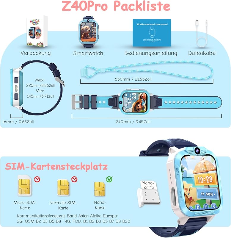 Smartwatch Kinder GPS und Telefon, 850mAh 7-Tage Akku, Schulmodus — Foto 8 von 8