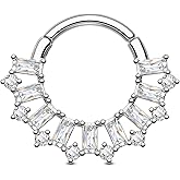 Jewseen Septum Ring 16g Emerald Daith Earring for Women Clear CZ Septum Clicker Surgical Steel Cartilage Earring Helix Conch Piercing Jewelry