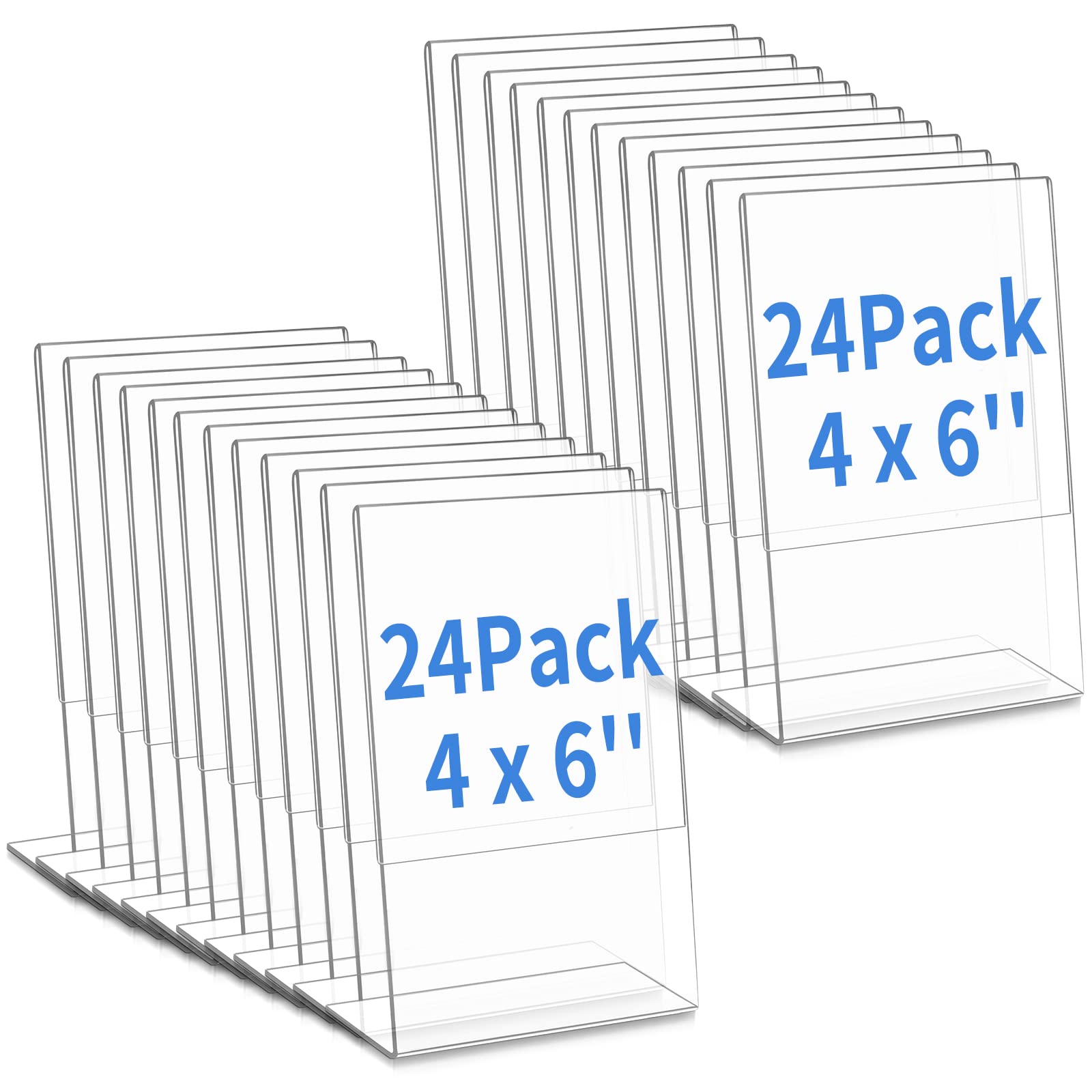 Photo 1 of 24 Pack Acrylic Sign Holder Slant Back Plastic Paper Display Stand Clear Table Top Sign Holders for Office Home Store Restaurant(4 x 6 Inch)