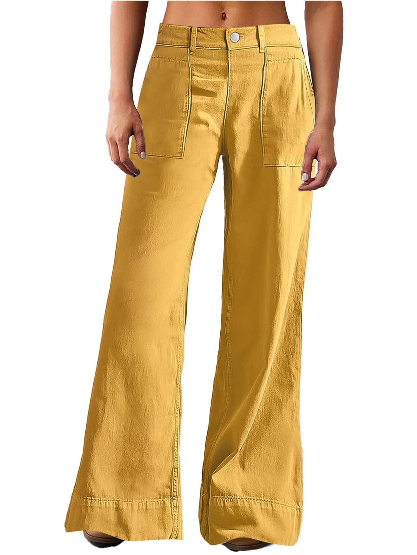 Photo 1 of Flamingals Wide Straight Leg Mid Rise Baggy Pocket Denim Jeans Without Belt Yellow M