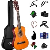 BESYOU 30 Inch Orange Beginner Acoustic Guitar Basic Starter Kit All In One | 1/4 Wood Acustica Guitarra for Adult Student Kids with Tuner Gig Bag Capo Strings Winders Strap Picks Pickguard Online Lesson