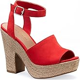 SUN STONE Womens Coral 1-1/2" Platform Cushioned Adjustable Strap Slip Resistant Fey Round Toe Platform Buckle Dress Espadrille Shoes 9.5 M