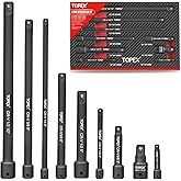 TOPEX 9-Piece Extension Bar Set 1/4" 3/8" and 1/2" Black Drive Socket Extensions Chrome Vanadium Steel Impact Extension Bar f