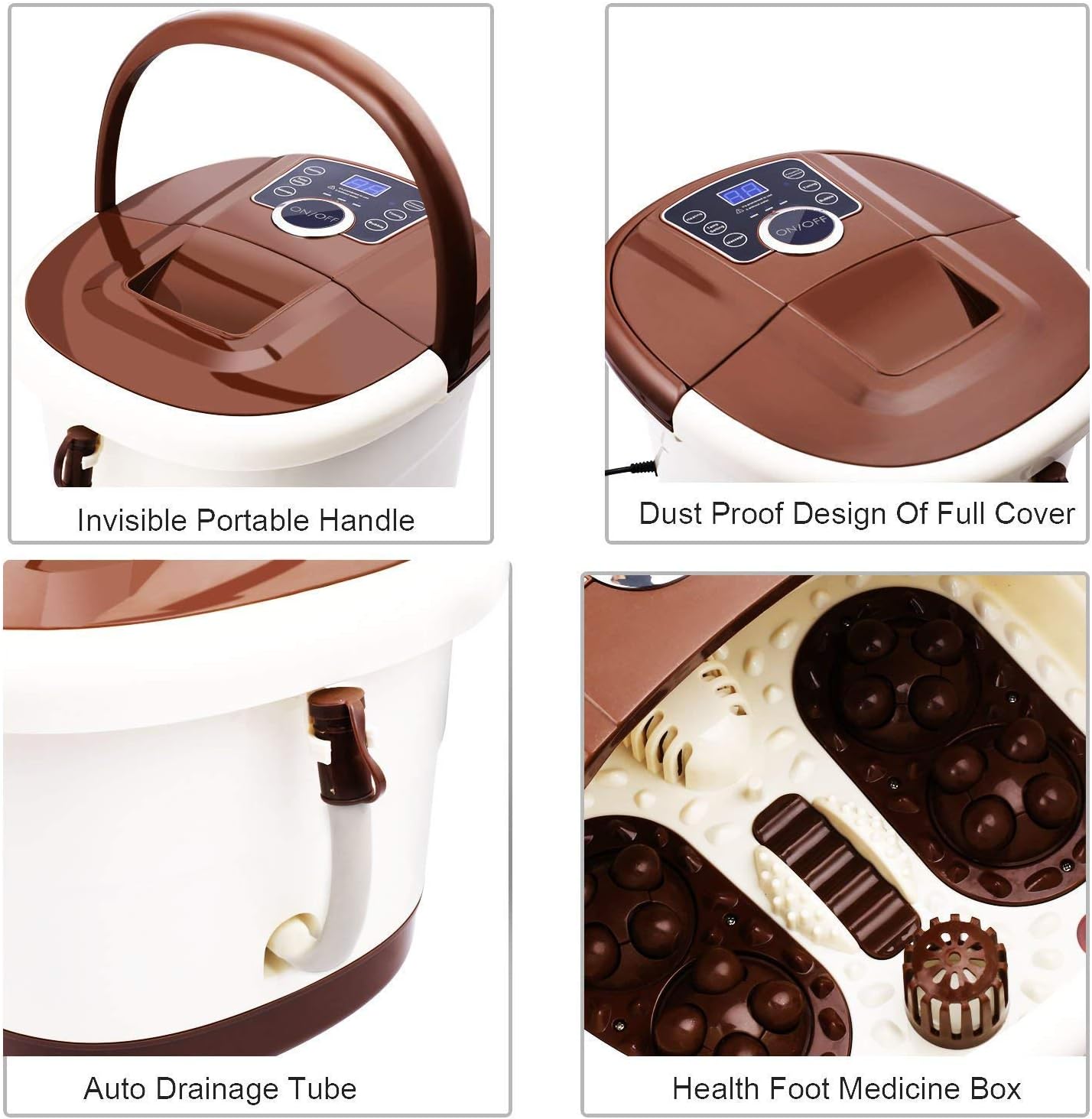 ACEVIVI Foot Spa Bath Motorized Massager with Heat, Frequency Conversion, Red Light Rolling Massage, Adjustable Time & Temperature, Water Spray Bubble: Health & Personal Care