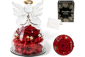 Hover Flower Forever Preserved Flowers Roses in Glass Angel Figurines, Flowers for Delivery Prime, for Her Women Mom Grandma (Small Size - Red)
