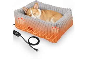 PETEMPO Heated Cat Bed Indoor, Pet Bed with 6 Temperature & 5 Timer Settings, Fluffy Cat Couch with Removable Machine-Washable Cover for Dogs Kitten Puppy in Winter, UL & FCC Certified, Medium, Grey