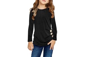 Ecokauer Girls Casual Tunic Tops Knot Front Long Sleeve Loose Soft Blouse T-Shirt Size 4-13