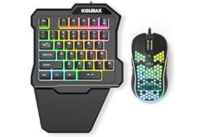 KOLMAX HUNTER RGB One Handed Gaming Keyboard and Mouse Combo,USB Wired Mechanical Feeling Gaming Keypad with Wrist Rest Support, Gaming Mouse for Laptop PC Xbox PS4 Game Office