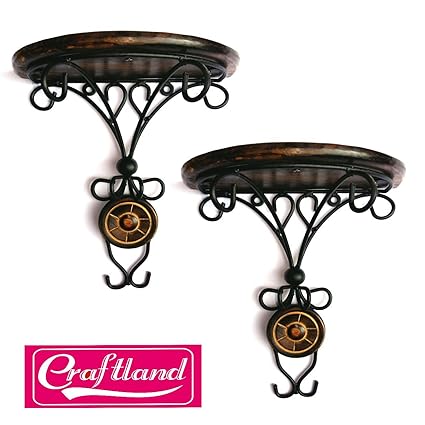 Craftland Wooden Wall Bracket Hanging for Living Room(Brown) - Combo of 2