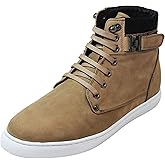 CALTO Men's Invisible Height Increasing Elevator Shoes - Tan Brown Nubuck Leather Lace-up Fashion Sneakers - 2.6 Inches Taller - T53121 - Size 9 D(M) US