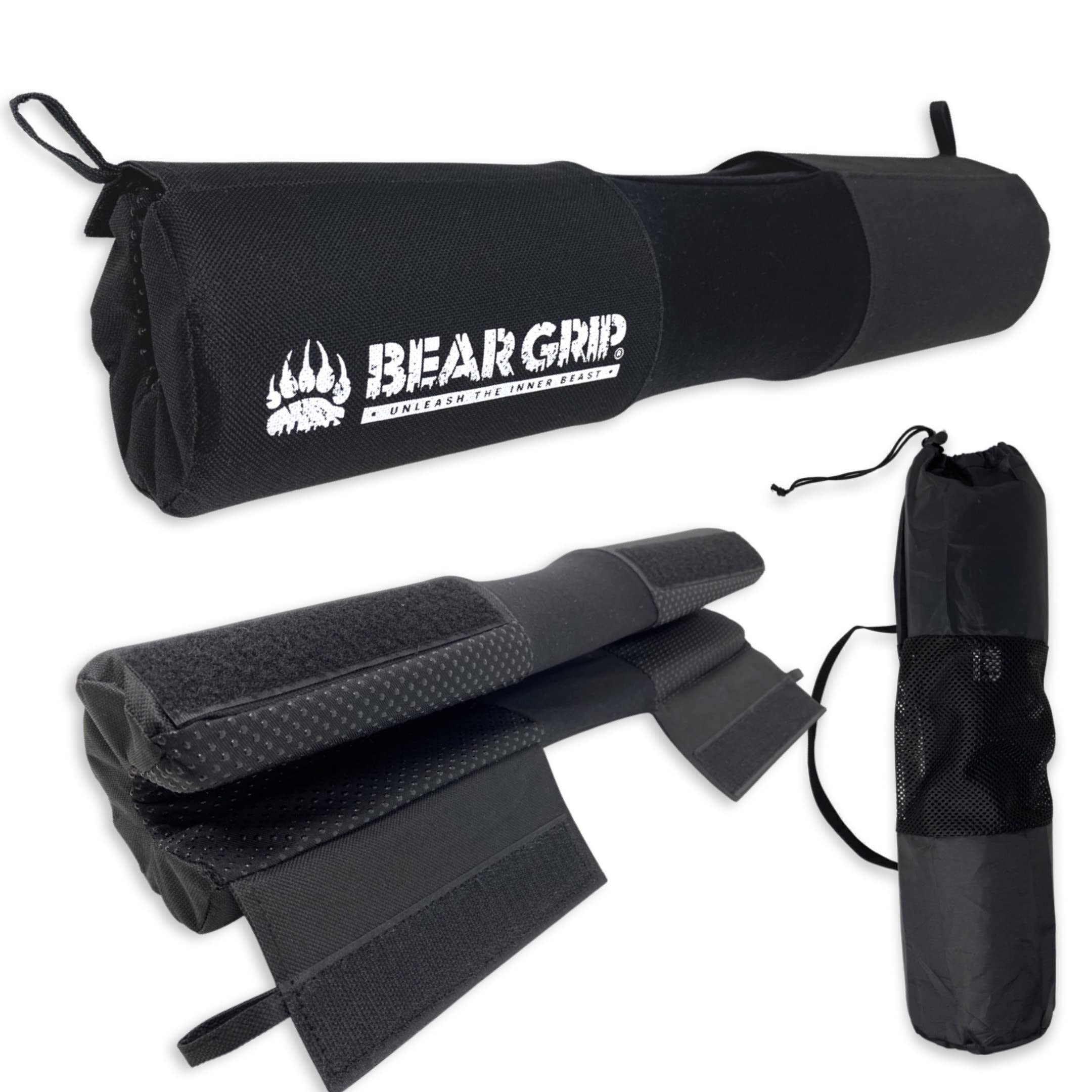 BEAR GRIP - Barbell Squat Pad, Professional Standard Heavy Duty Weight Lifting Barbell Pad with Secure Hook and Loop Fastener (Black ver2)