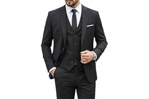 MY'S Men's 3 Piece Suit Set with Tie, One Button Slim Fit Solid Jacket Vest Pants, Prom Party Wedding Business Suits for Men