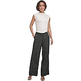 DKNY Womens Pinstripe Linen Wide Leg Pants Black-Ivory 12