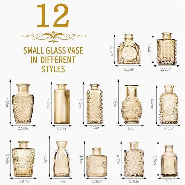 SAWOAKE MINI BUD VASES AS WEDDING CENTERPIECES FOR TABLES,CLEAR BUD VASES FOR FLOWERS,SMALL FLOWER VASES SUITABLE FOR BIRTHDAY PARTY,ANNIVERSARY,WEDDING RECEPTION,BABY SHOWER (GOLD, 12PCS)