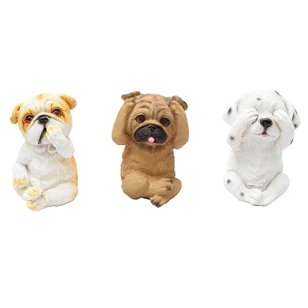 1PLUS Polyresin Dekofiguren 'Nikko' für den Garten, drei weise Hunde, Sehen Hören Sprechen, Gartendekoration