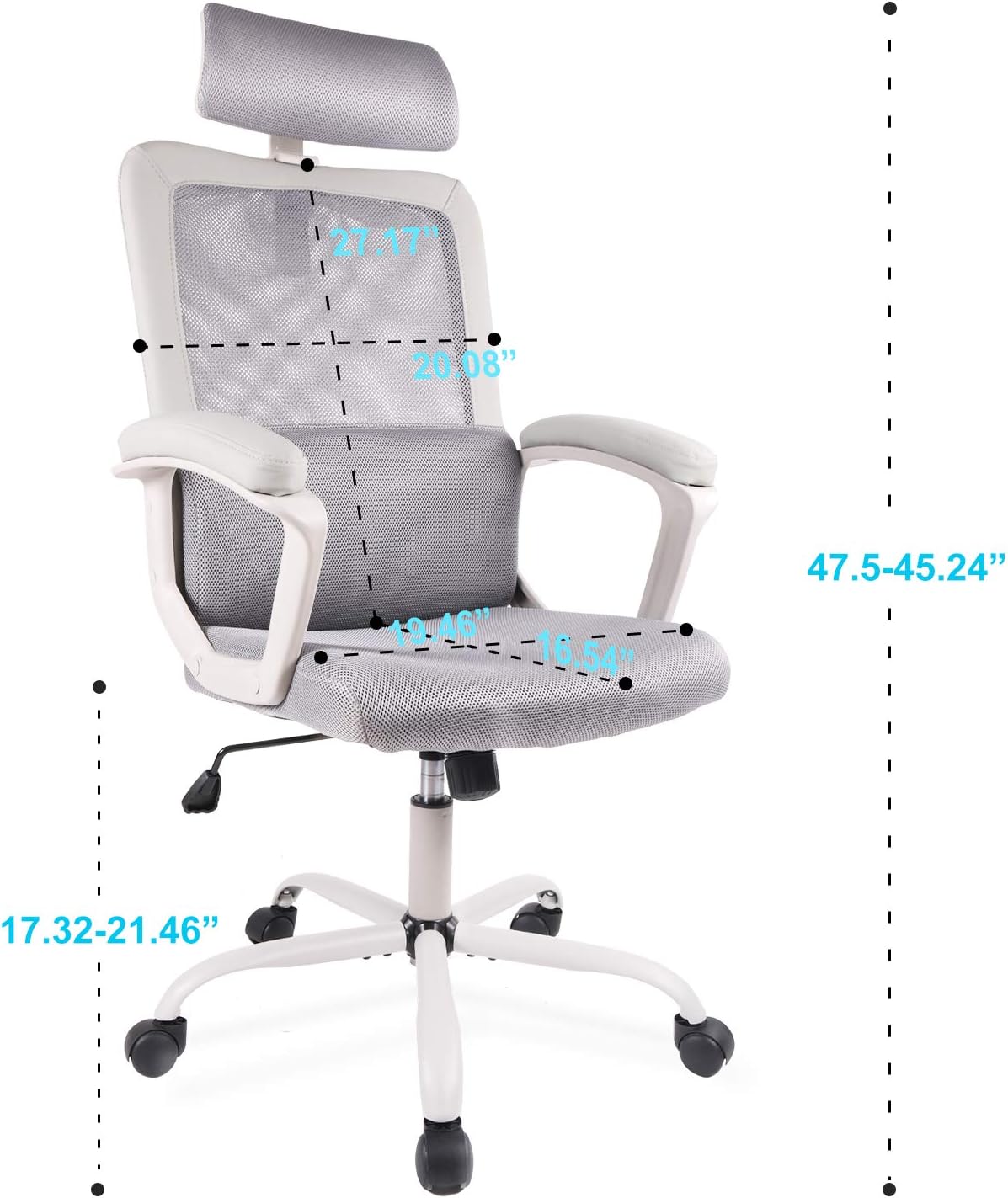 Smugdesk Office Chair, High Back Ergonomic Mesh Desk Office Chair with Padding Armrest and Adjustable Headrest -Gray: Home & Kitchen