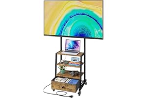 AFLUI Rolling TV Stand with Wheels and Mount & Fabric Drawer - Entertainment Center with Power Outlet and Small TV Stand for Bedroom, Living Room - 15" Rustic Brown