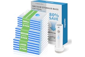 Mapambo Vacuum Seal Bags for Clothing Travel with Electric Pump, 15 Pack Vacuum Bags in 3 Combo sizes, Space Saver Vacuum Storage Bags, Reducing Luggage Volume by up to 80% (15 Combo Travel Size)