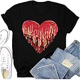 Potia Valentines Day Shirt for Women Valentines Love Heart T-Shirts Romantic Heartbeat Printed Tee Tops