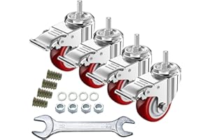 DICASAL 3 Inch Heavy Duty Stem Casters 360 Degree Swivel Durable Wheels Castors with Imperial Size 3/8"-16x1 Threads Dual Safety Locks and Bearings Easy to Install for Furniture and DIY Tools