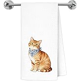 Exqcom Orange Tabby Cat Kitchen Towels, Orange Cat Gifts Dish Tea Towels for Kitchen Decor, Blue and White Chinoiserie Bandana Kitty Kitten Decorative Hand Towel Bathroom Yoga Spa Decor, 16x24 Inch