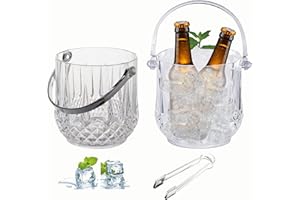 Crystal Ice Bucket,Wine Buckets for Parties, Ice Container Bucket Portable Beverage Champagne Chilling Bucket Cooler with Han