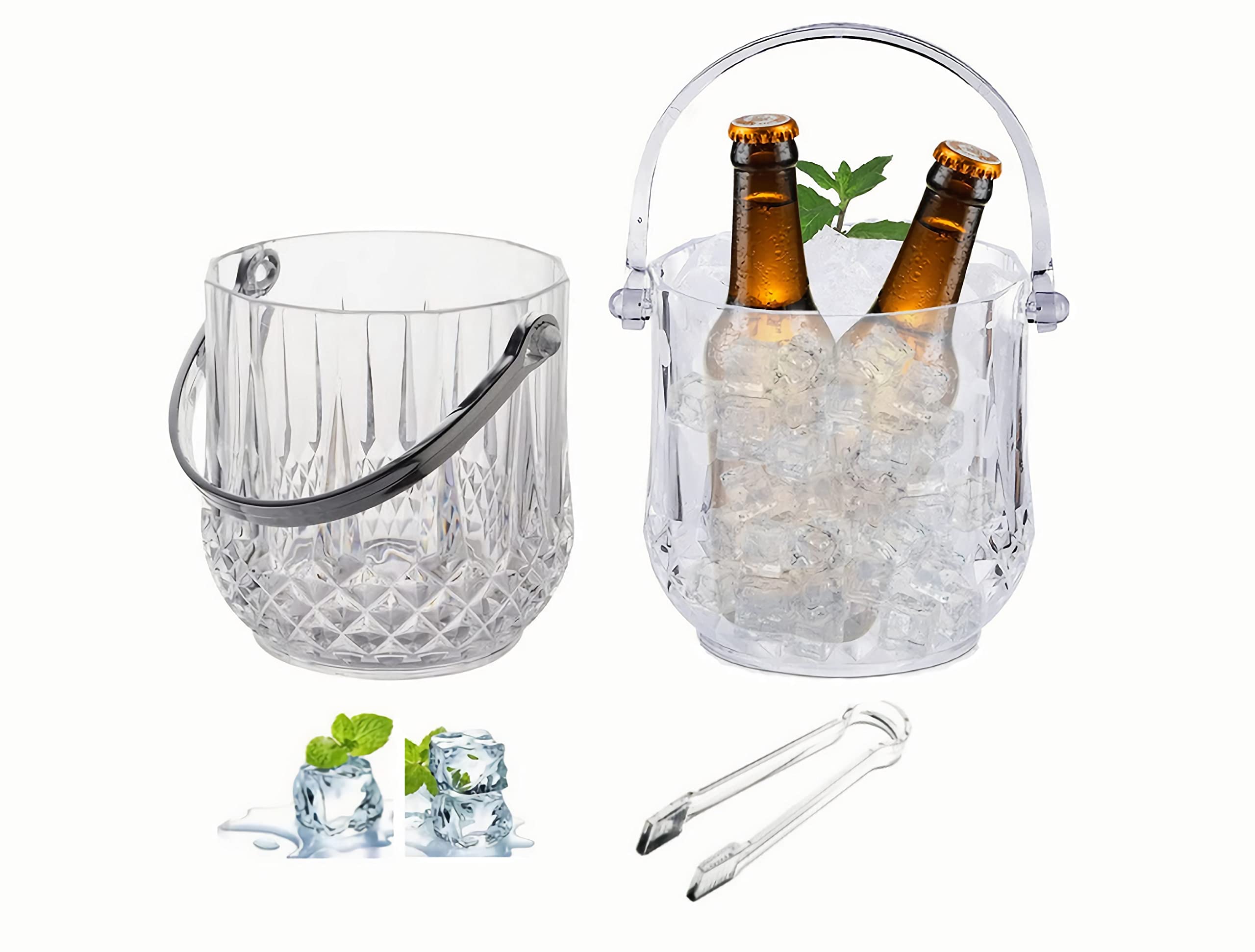 Photo 1 of 2 Pack Crystal Ice Buckets, Portable Wine Chilling Cooler with Handle and Ice Tongs for Parties, Champagne and Beverages