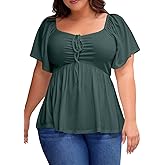 Eytino Plus Size Tops for Women Sweetheart Neck Short Sleeve Peplum Blouse Summer Loose Babydoll Shirts(1X-5X)