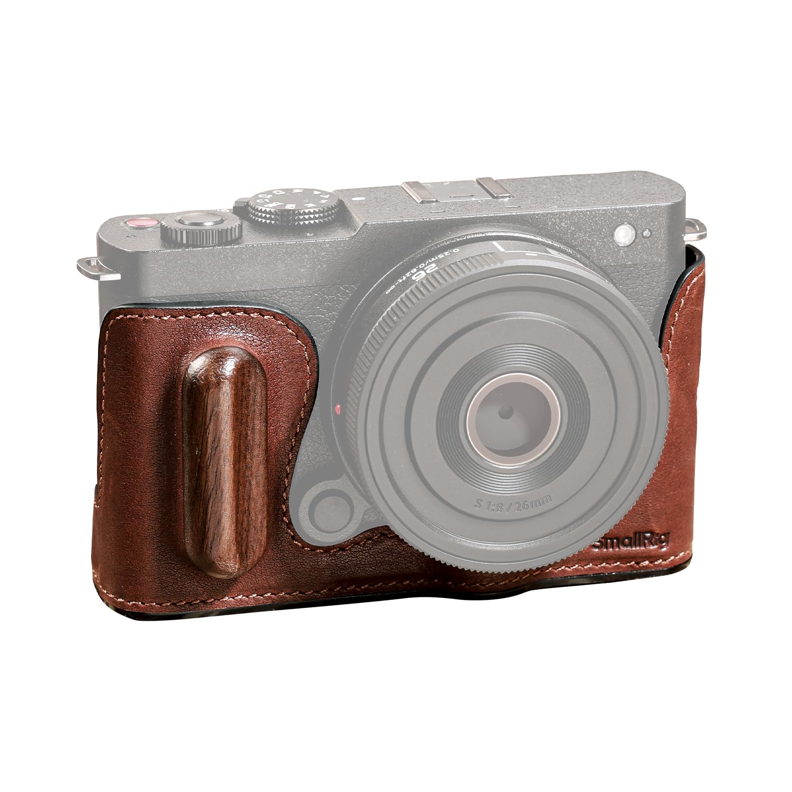 SMALLRIG Half Leather Case, Vintage Style Leather Camera Case, Aluminum Alloy Frame, Wooden Grip, 1/4"-20 Threaded Hole for Panasonic LUMIX S9-4703