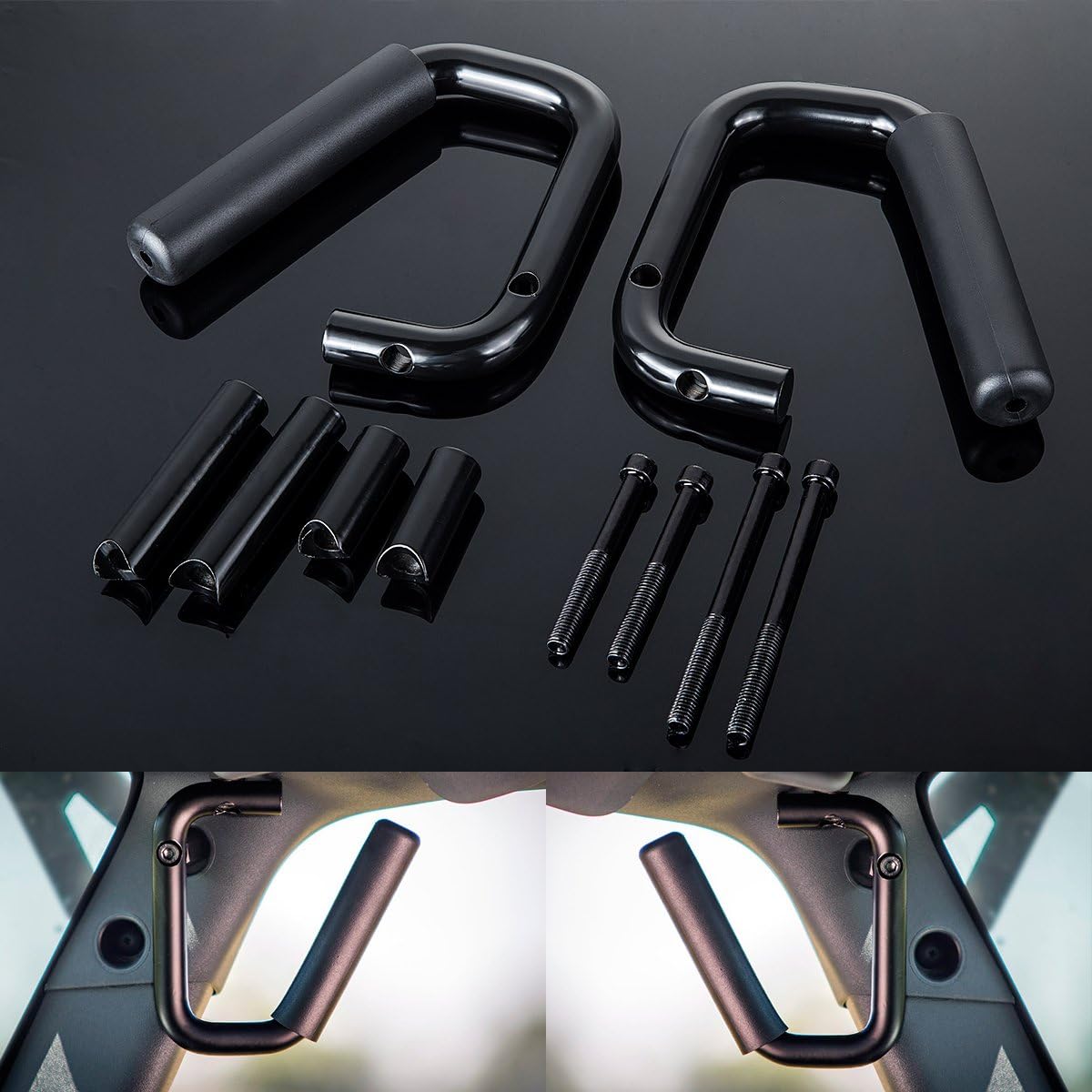 FULLELE Jeep Grab Handles with Concave/Saddle spacer for 2007-2017 Jeep Wrangler JK & Unlimited 2/4 Door, 1 Pair